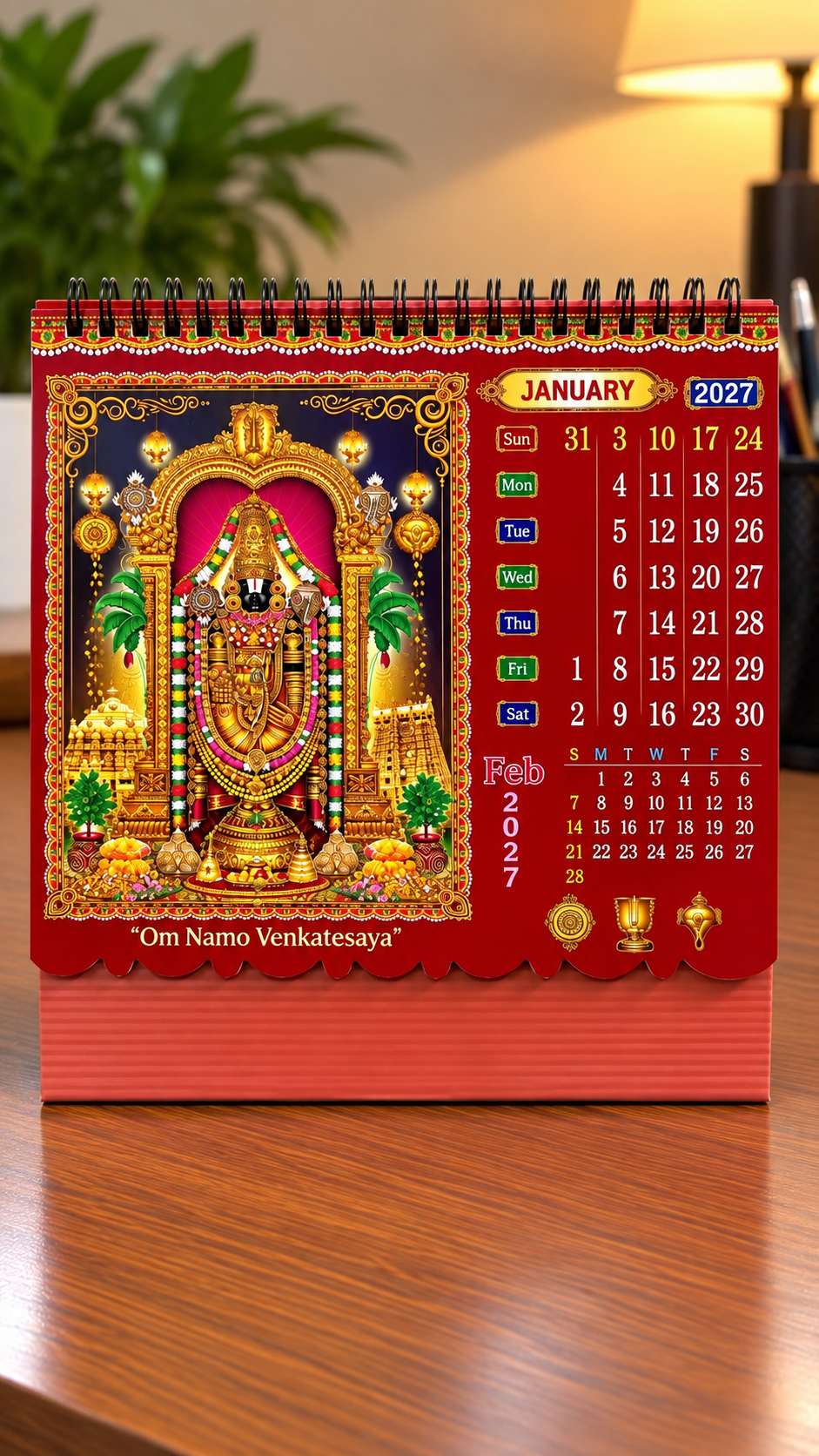Tirupati Balaji 2027 Theme Table Calendar For Home/Office