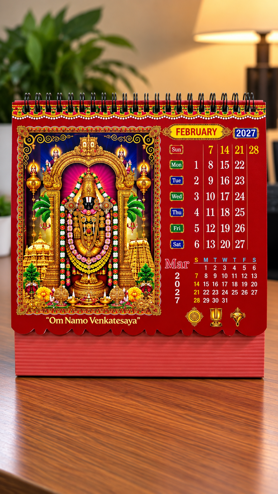Tirupati Balaji 2027 Theme Table Calendar For Home/Office