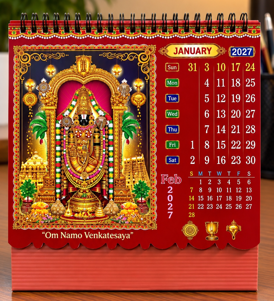 Tirupati Balaji 2027 Theme Table Calendar For Home/Office